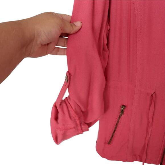 WET SEAL Womens XL Pink Utility Jacket Full Zip Front Drawstring Waist‎ Pockets - Picture 7 of 10